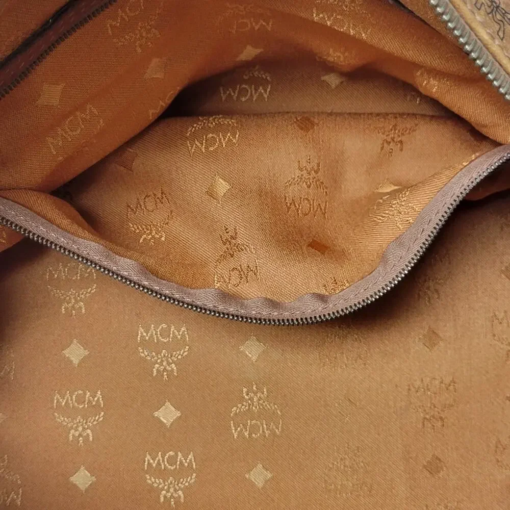 Authentic MCM Vintage Cognac Monogram Leather Visetos Boston Bag